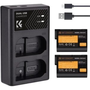 K&F Concept EN-EL15 EN-EL15A EN-EL15B 2 Pack Battery and Charger for Nikon